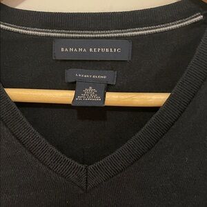 Banana Republic Men's Black V-Neck Sweater with Subtle Trim